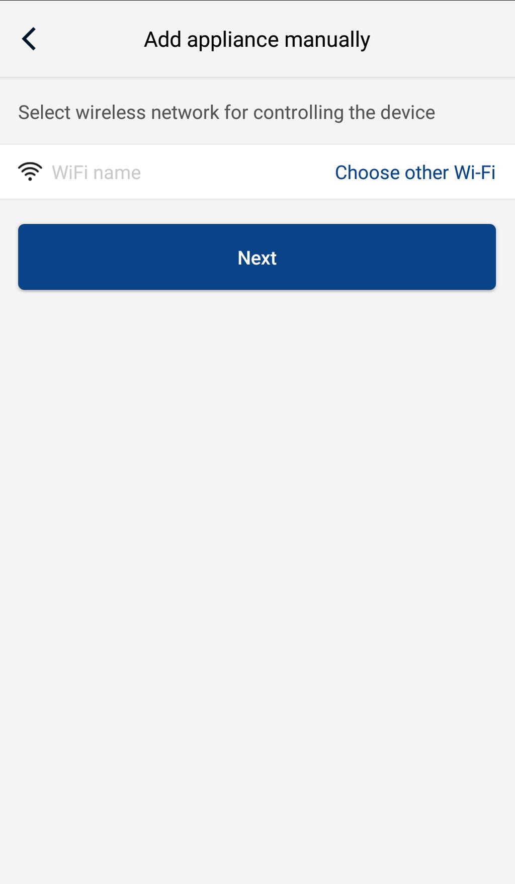 Du kan också, efter att ha slagit på enheten, klicka på "Add appliance manually" i övre högra hörnet för att välja trådlöst
