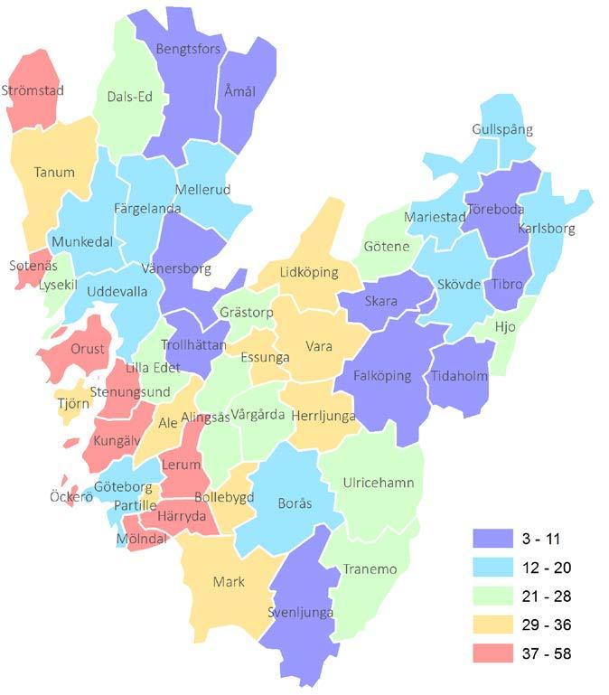 Kommunfördelade 2016, antal per 10 000 invånare I Västra Götaland totalt 3 577. Totalt kommunmottagna år 2015 i Västra Götaland 7 847.