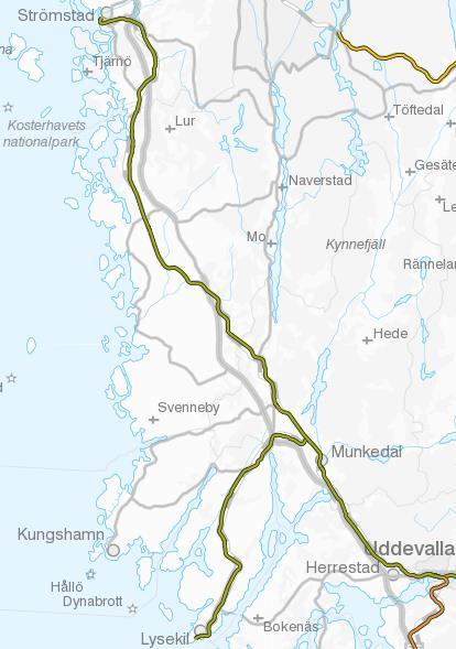 Norra Bohusbanan, Uddevalla-Strömstad Underhåll Spårupprustning och växelbyte, Uddevalla kommun Utbyte av växlar, Uddevalla(2), Munkedal(2), Dingle(2), Tanum(2) Totalt 16 mkr, fördelning: År 2016: 8