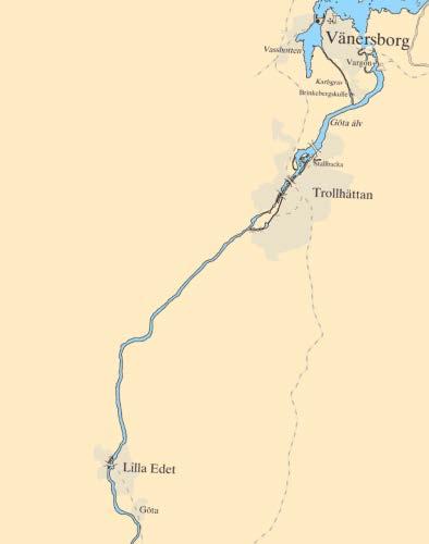 1.6 Farleden och olycksplatsen 1.6.1 Farleden Trollhätte kanal är 82 km lång, varav tio km är grävd och sprängd kanal, medan resten är naturlig farled i Göta älv.