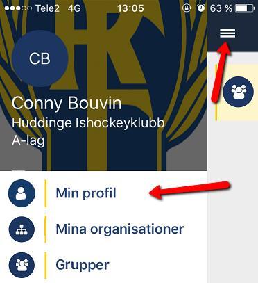 Min profil 1. Klicka på menyknappen. 2. Klicka på Min profil. 3.