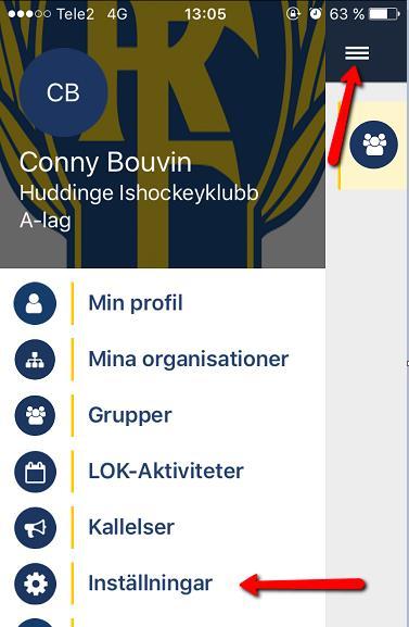 Inställningar 1. Klicka på menyknappen. 2. Klicka på Inställningar. 3.