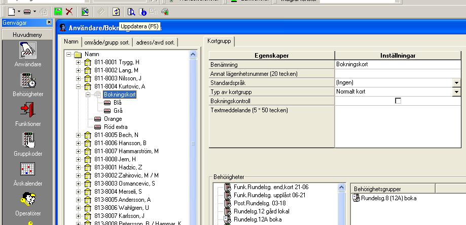 Skapa kortgrupp för bokningsfunktioner på användaren 1 Öppna användarregistret välj Huvudmeny/ Användare 2 Höger klicka på ny användare i användare fönstret.