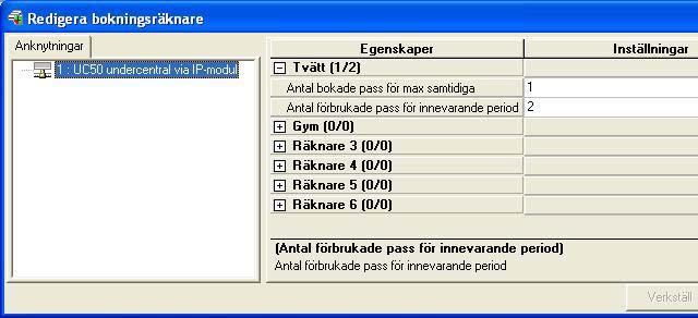Nu kan du även redigera bokningsfunktionerna för tillhörande kort 4 För att hämta aktuell bokningsräknare klicka på Anknytning, systemet måste vara fast uppkopplat.