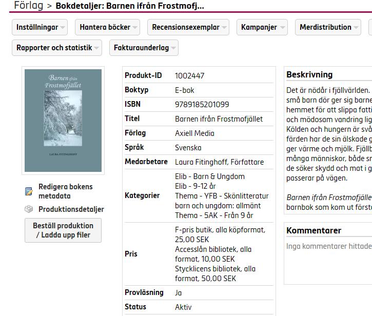 Bokens detaljsida När du har sparat i föregående steg kommer du automatiskt till bokens detaljsida.