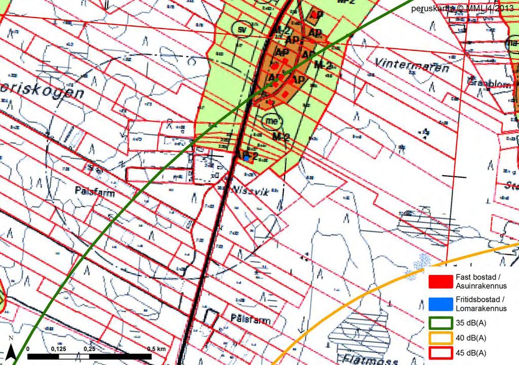 FCG DESIGN OCH PLANERING AB MILJÖKONSEKVENSBESKRIVNING 42 (263) Figur 8.7. Fritidsbostaden i nordväst är belägen på ett område som enligt Molpe delgeneralplan är betecknat som småhusområde. Tabell 8.