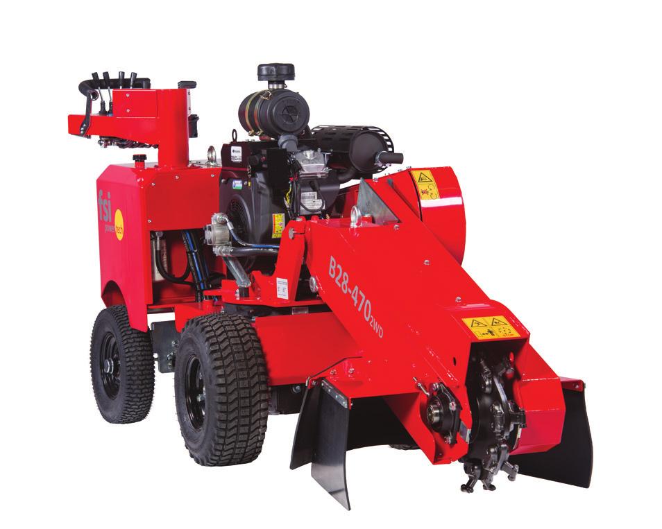 B28 Maskinens bredd Svängning Höjd/Djup 800 mm 380 mm 800 mm 1350 mm Stubbfräs med 2WD och bensinmotor Extrautrustning FSI B28 är avsedd för