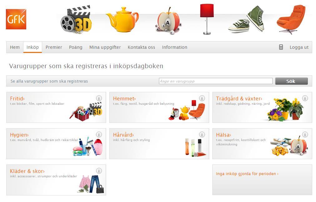 1.2 Registrera dina inköp Klicka på Registrera inköp och välj den varugrupp du har handlat.