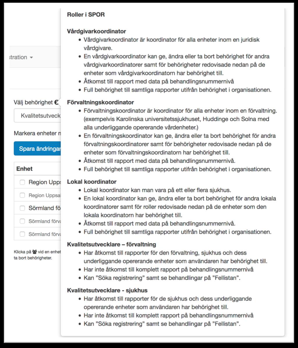 Roller och behörigheter i registret För att läsa om vad olika