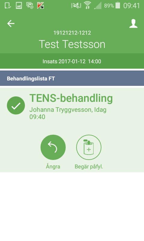 Signera Behandlingslista/träningslista (Behandlingslista SSK, Behandlingslista FT, Träningslista AT) Klicka på insatsen du ska utföra och läs instruktionen.