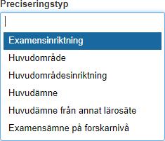 Utdata: Utfärdade bevis Utdatafunktionen gör det möjligt att söka ut studenter eller doktorander med ett utfärdat bevis. Utsökningsparametrar: 1. Bevisbenämning. Flera kan väljas.