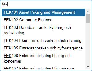 Eller: klicka på för att öppna dialogruta där du kan söka fram kurs på: benämning, utbildningskod eller organisation. Flera kurser kan väljas. 2.