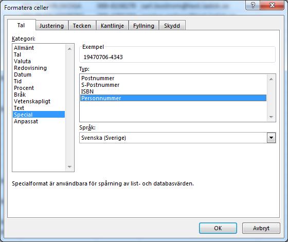 Personnumret behöver formateras i excel så att det visas som personnummer. 1.