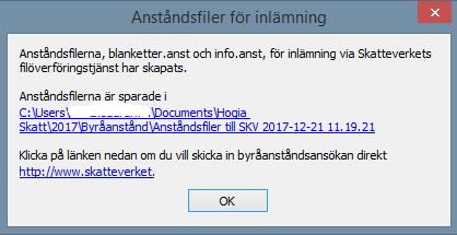 Skapa filer för elektronisk inlämning För att skapa filerna blanketter.anst och info.