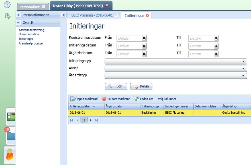 7(6). Vyn Initieringar När du är inne i en personakt kan du finna dess initieringar genom att göra följande:. Säkerställ att du är på navigationsfliken Personakter.