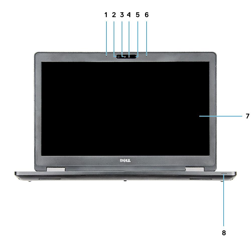 2 Chassibild Front open view 1 Array microphone 2 Infrared (IR) camera (optional) 3 Infrared (IR) emitter (optional) 4 Camera status light (optional) 5 Camera