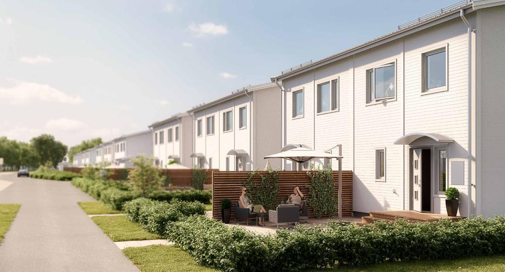 8 BR ÅSUMTORP BR ÅSUMTORP 9 Husens vita kulör skapar en fräsch och luftig kvarterskänsla.