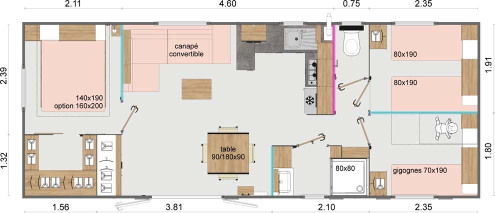 personer 10,00 x 3,85 m 4 rum Elite 101