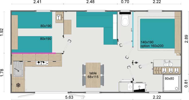 10,00 x 3,85 m 4 rum STANDARDUTRUSTNING PÅ LODGE-MODELLER: Takisolering: 60 mm mineralull *
