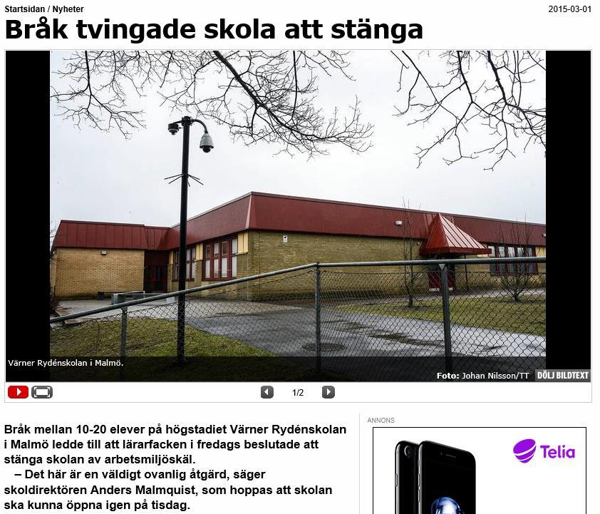 Närbrandmän i skolorna Värner Rydén skolans skyddsombud stoppade