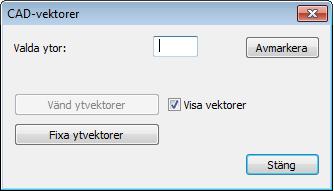 Knappen Fixa ytvektorer var tidigare avmarkerad tills man hade valt ytor. Nu kan man använda knappen och fixa alla ytor på CAD-modellen utan att markera någon yta alls.