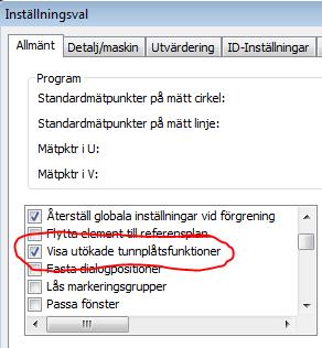 Området Ytterligare tunnplåtsval Ytterligare tunnplåtsval finns för alla Autoelement utom Hörnpunkt.