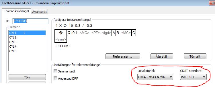 Lokalt Max&Min (2014.1) Vid utvärdering av lägeriktighet på en Autocylinder kan man rapportera ut Min resp. Max diameter.
