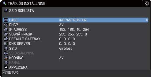 2. Ansluta till nätverket 3.4.2 Anslutning i Infrastruktur-läge Gör följande inställningar när du ansluter projektorn och datorn i Infrastruktur-läge.