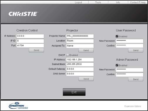 3. Webbkontroll 3.2 Crestron e-control (fortsättn.) 3.2.2 Fönstret Tools 2 1 4 3 5 Konfigurerar inställningarna mellan projektorn och kontrollsystemet Crestron.