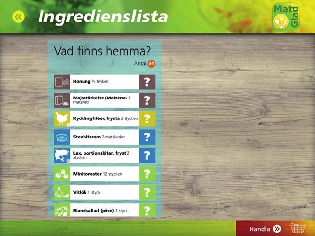 9.14 Att planera veckomatsedel med MatGlad Bocka av det som finns hemma Nu öppnas en ny sida med