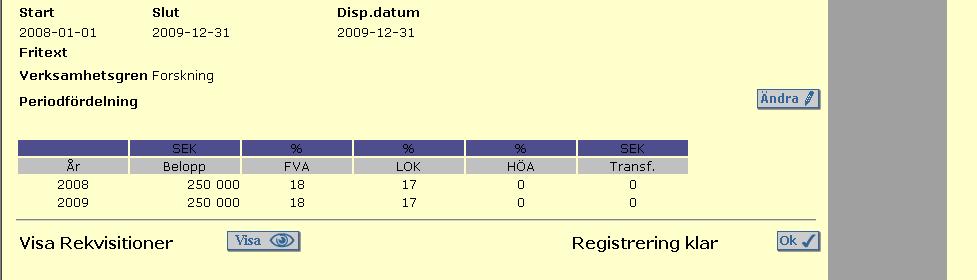 Knapparna i bilden fungerar enligt följande: Knappen är kopplad till det avsnitt i bild 6 - Visa Kontraktsinformation som den tillhör.