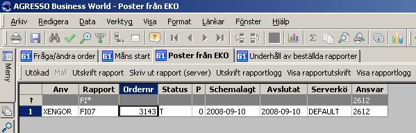 En frågemall har skapats där man kan söka ut sina rekvisitioner och fakturor per ansvar. Fyll i ansvar, tabba ur och tryck på Sök (kikaren).