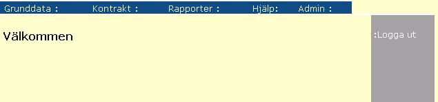 Från huvudmenyn nås systemets fem grundfunktioner; grunddata, kontrakt, rapporter, hjälp och admin.