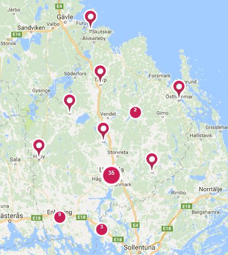 Enköping, Håbo och södra Heby AS SAH: Utgår från G2 Tierp, VO geriatrik, Älvkarleby, Tierp, Östhammar och norra Heby AS ASH: Utgår från palliativt centrum, VO blod och tumör, Uppsala och Knvista AS