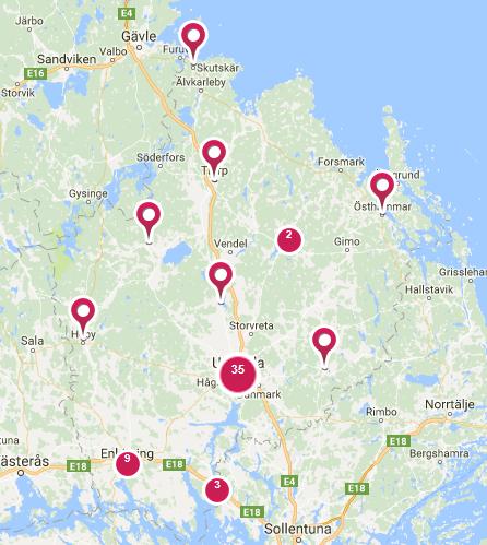 Enköping, Håbo och södra Heby AS SAH: Utgår från G2 Tierp, VO geriatrik, Älvkarleby, Tierp, Östhammar och norra Heby AS ASH: Utgår från palliativt centrum, VO blod och tumör, Uppsala och Knvista AS