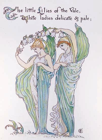 MARTINSSON Liljekonvalj Convallaria majalis. Illustration av Walter Crane ur Flora s Feast, 1892. Foto: Uppsala universitetsbibliotek. vally född på 1920-talet och en Konvalja född på 1910-talet.