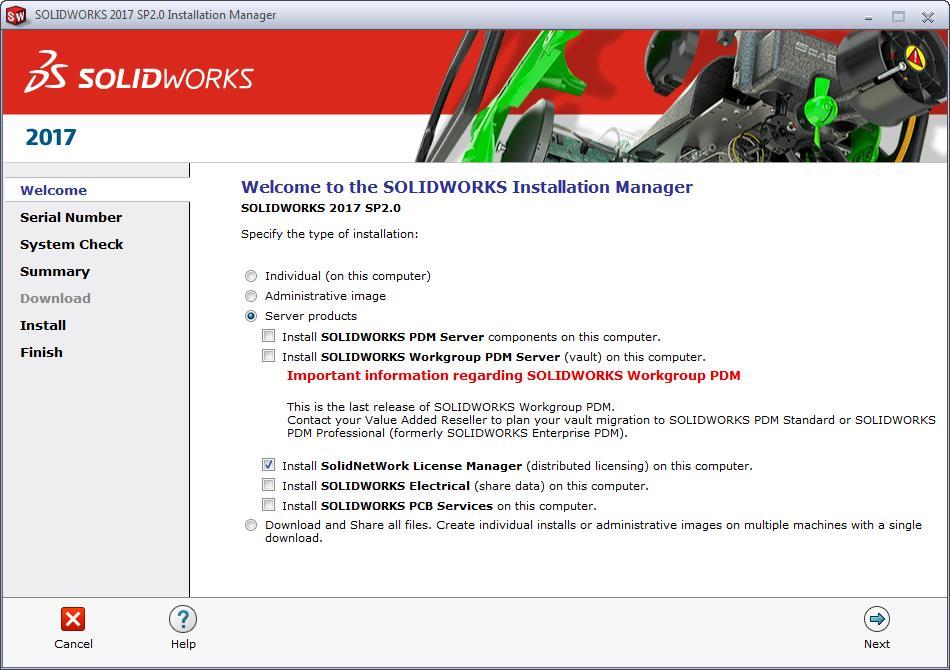 DEL 2: Installation av flytande licenser INSTALLATION PÅ SERVER - SOLIDNETWORK LICENSE MANAGER Steg 1 Installation Installationsprogrammet startar automatiskt när du sätter in SOLIDWORKS DVD 1 av 2 i