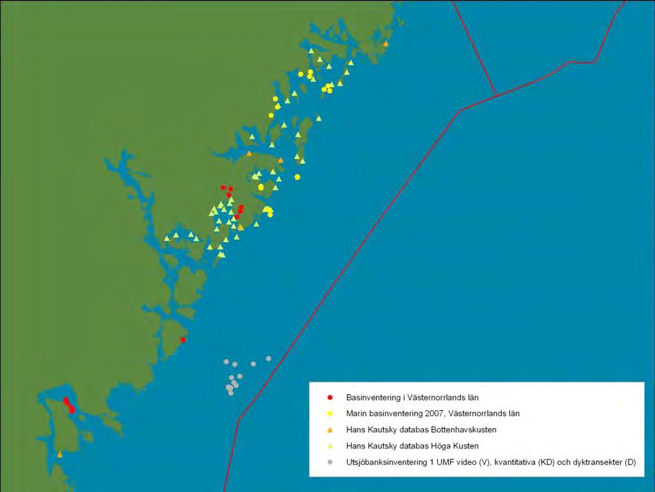 Västernorrlands län Figur 3 Karta över lokaler inom undersökningar i Västernorrlands län. Endast lokaler med data tillgängliga för projektet visas.