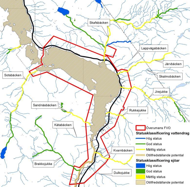STATUSKLASSNING Hela magasinet Överuman är endast klassad till Otillfredsställande ekologisk potential på grund av vattenkraftsregleringen och att dammen som finns i dess utlopp är ett totalt