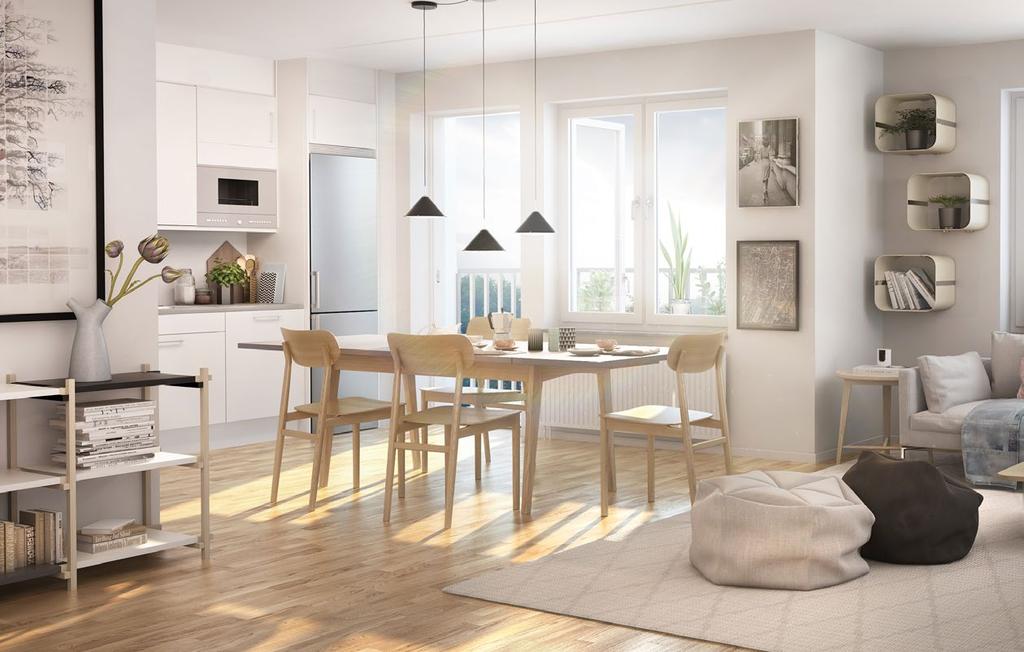 enerösa balkonger och uteplatser med plats för odling och sköna möbler.