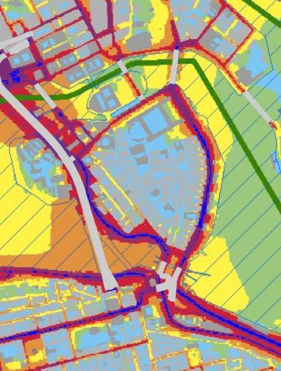 Utredningsuppdrag 134 (166) Sedan 2012 har flera trafikförändringar genomförts i området vilket lett till lägre beräknade bullernivåer. 104 Se figur 43.