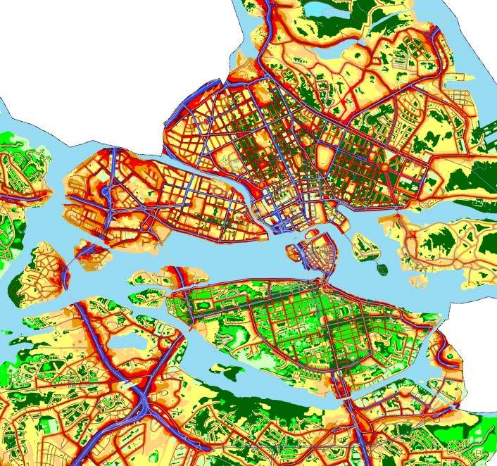 Utredningsuppdrag 43 (166) Figur 3. Bullerkarta över Stockholm från 2011 som visar buller från, vägtrafik dygnsekvivalenta ljudnivåer, Leq dba, 2 meter över mark. 36 Figur 4.