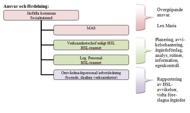 Organisatoriskt ansvar för patientsäkerhetsarbetet SFS 2010:659,3 kap. 9 och SOSFS 2011:9, 7 kap. 2, p 1 Socialnämnden är ytterst ansvarig vårdgivare för patientsäkerhetsarbete inom kommunen.