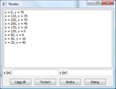 Fönster för inmatning av koordinater Koordinaterna för geometrin skall hanteras av ett speciellt fönster.