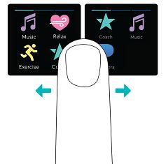 Om du vill öppna en app svajpar du vänster och klickar på appen. Mer information om app-hantering finns på help.fitbit.com.