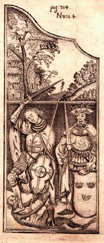 De antiquis verisque regni Sveciæ insignibus, liber singularis. Stockholm, Nicolaus Wankiif, 1678-(80?). 4:o. (8),+ 312, 311-318, 321-325,+ (3) s.+14 grav. och delvis utvikbara planscher (på 11 blad).