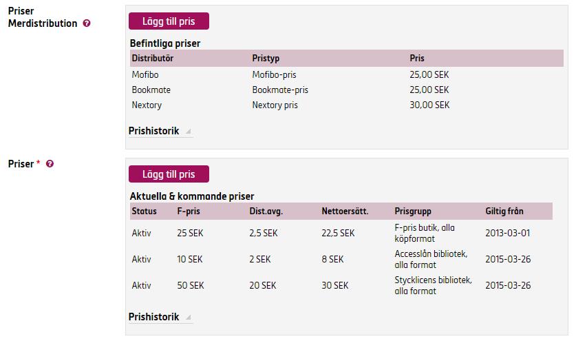 Du har nu kommit till en sida där du lägger till mer bokinformation som vi behöver för att kunna distribuera boken. All information på denna sida utom ISBN och förlag kan ändras oavsett bokens status.