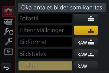 Tryck på för att välja inställning och tryck sedan på [MENU/SET] Vald inställning Inställningar Inställningsmetoderna varierar beroende på menyalternativ.