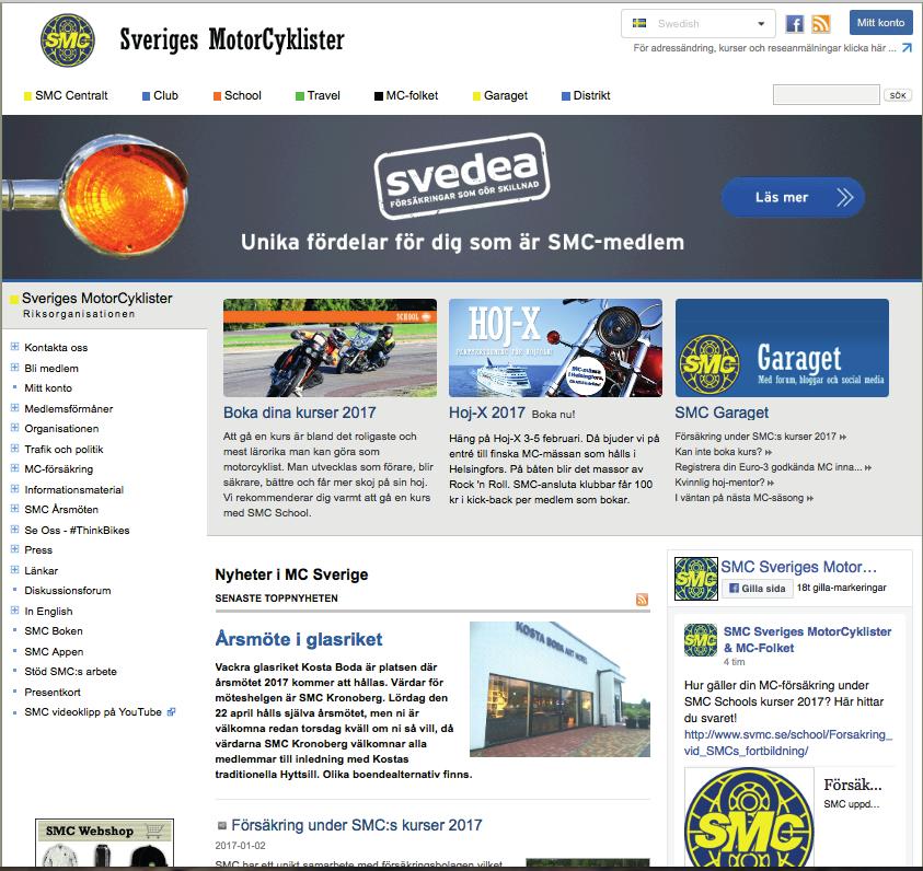 SMC Sveriges MotorCyklister Gamla Tunavägen 30 784 60 Borlänge Telefon: 0243-669 70 Hemsida: www.svmc.se E-post: info@svmc.