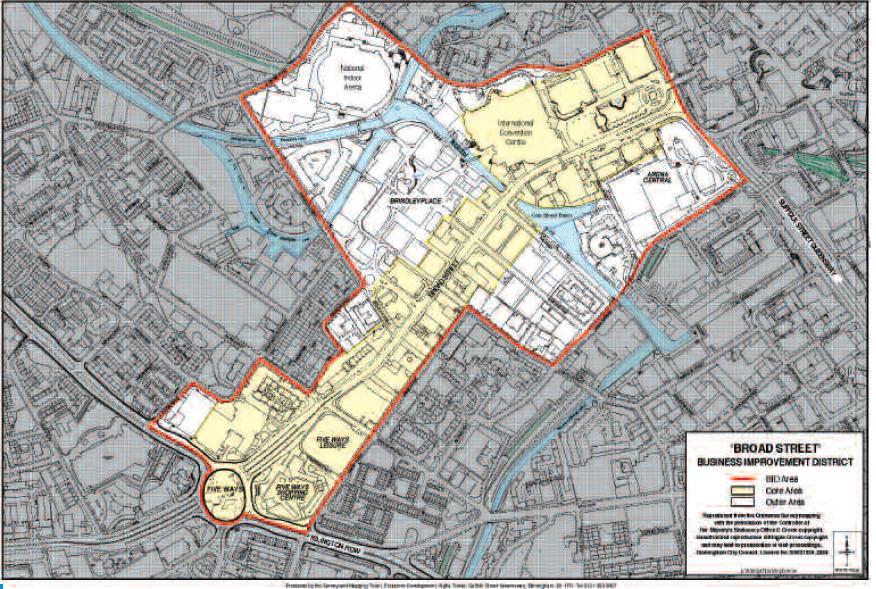 Figur 2 Broad Street BID i Storbritannien (KÄLLA: BID proposal Broad Street Birmingham, 2005) Det andra BIDet i Birminghams stadskärna har en inriktning mot detaljhandel och röstades igenom 2006.